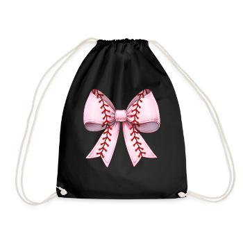 Coquettish Bow Baseball Pattern Player Pink - Drawstring Bag - black - Front