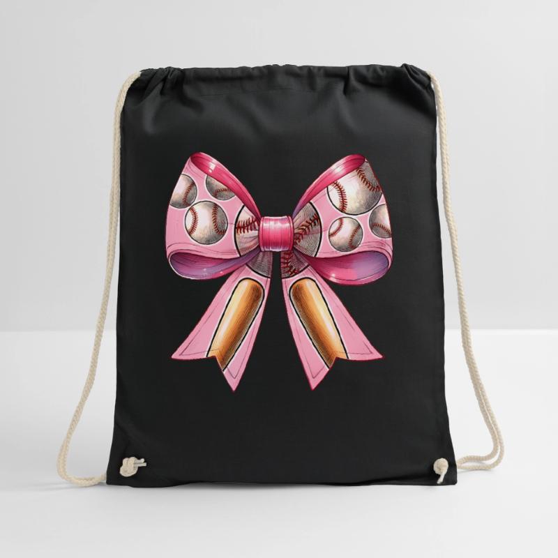 Coquette Bow Baseball Pattern Bat Player Pink Drawstring Bag
