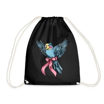 Coquette Bow Budgie Parakeet Parrot - Drawstring Bag - black - Front