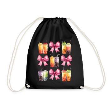 Coquette Bow Boba Tea Bubble Tea Mothers Day - Drawstring Bag - black - Front