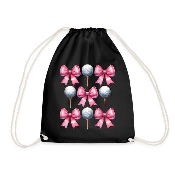 Coquette Bow Golf Ball Mothers Day Golfing Pink - Drawstring Bag - black - Front
