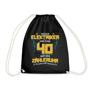 40 Auf der Zähleruhr Elektriker Geburtstag - Turnbeutel - Schwarz - Vorne