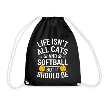 Softball Saying Cats Funny Softball Gift - Drawstring Bag - black - Front