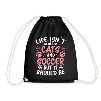 Fußball Spruch Katze Lustige Fussballer Geschenk - Turnbeutel - Schwarz - Vorne
