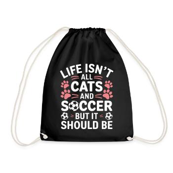Fußball Spruch Katze Lustige Fussballer Geschenk - Turnbeutel - Schwarz - Vorne
