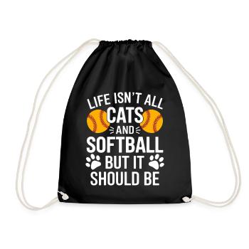 Softball Saying Cats Funny Softball Gift - Drawstring Bag - black - Front