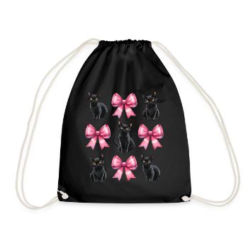 Coquette Bow Black Cat Mom Pink Bow - Drawstring Bag - black - Front