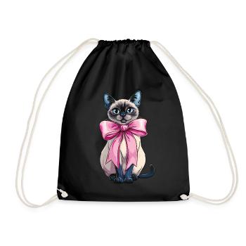 Coquette Bow Siamese Cat Mom Cute Pink Mothers Day - Drawstring Bag - black - Front