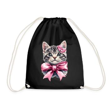 Coquette Bow Tabby Cat Mom Gray Katzenfell Rosa - Turnbeutel - Schwarz - Vorne