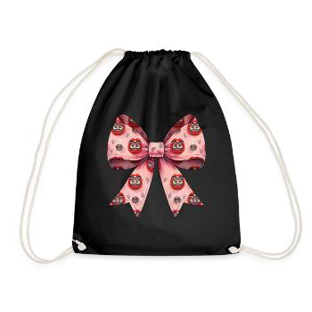 Coquette Bogen Daruma Puppe Japan Muster Rosa Band - Turnbeutel - Schwarz - Vorne