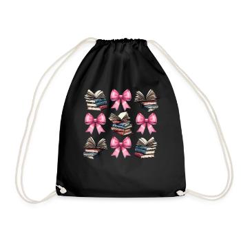 Coquette Bow Librarian Library Books Pink - Drawstring Bag - black - Front