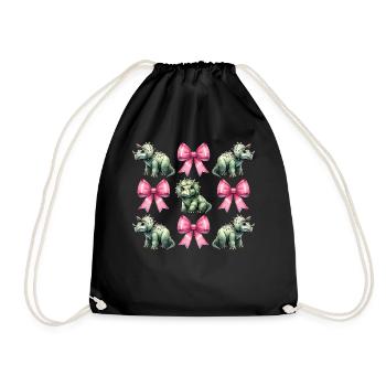 Coquette Bow Triceratops Dinosaur Pink - Drawstring Bag - black - Front