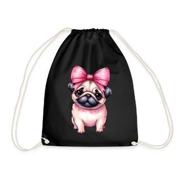 Coquette Bow Pug Dog Mom Pink Bow Mom - Drawstring Bag - black - Front