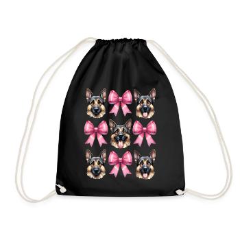 Coquette Bow German Shepherd Mom Pink Ribbon - Drawstring Bag - black - Front