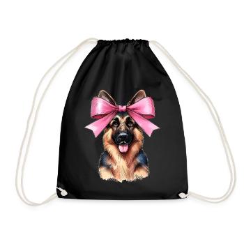 Coquette Bow German Shepherd Mom Pink Ribbon - Drawstring Bag - black - Front