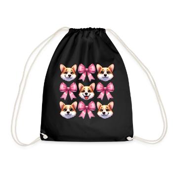 Coquette Bow Corgi Dog Mom Pink Bow Mom - Drawstring Bag - black - Front
