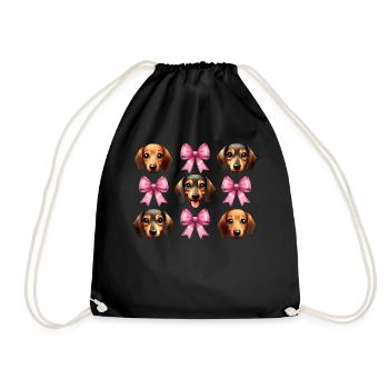 Coquette Bow Dachshund Dog Mom Pink Bow Mom - Drawstring Bag - black - Front