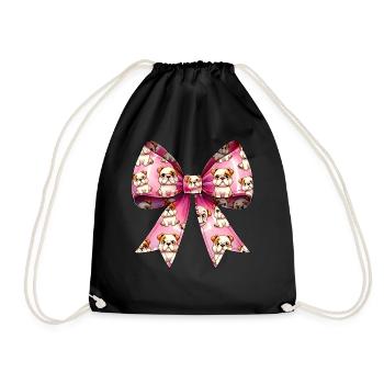 Coquette Bow Bulldog Dog Mom Pattern Pink - Drawstring Bag - black - Front