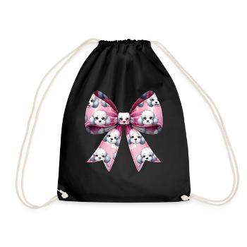 Coquette Bow Poodle Dog Mom Pattern Pink - Drawstring Bag - black - Front
