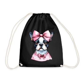 Coquette Bow Boston Terrier Dog Mom Pink - Drawstring Bag - black - Front