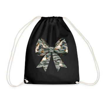 Coquette Bow Duck Hunting Hunter Camouflage Ribbon - Drawstring Bag - black - Front