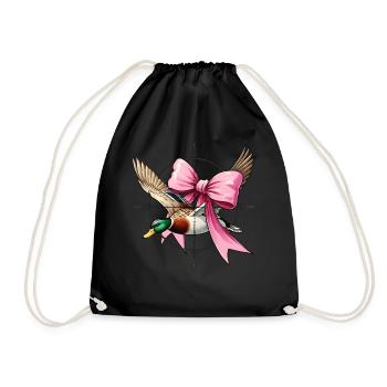 Coquette Bow Duck Hunting Hunter Pink Ribbon Mom - Drawstring Bag - black - Front