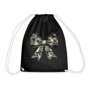 Coquette Bow Duck Hunting Hunter Camouflage Ribbon - Drawstring Bag - black - Front