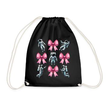 Coquette Bow Astronaut Space Pink Ribbon Mom - Drawstring Bag - black - Front