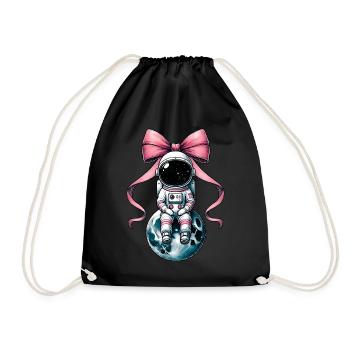 Coquette Bow Astronaut Space Pink Ribbon Mom - Drawstring Bag - black - Front
