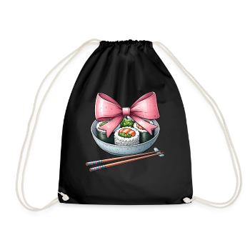 Coquette Bow Sushi Japanese Food Pink Ribbon - Drawstring Bag - black - Front