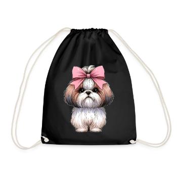Coquette Bow Shih Tzu Dog Mom Pink Bow - Drawstring Bag - black - Front