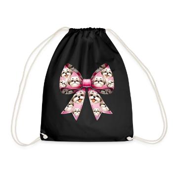 Coquette Bow Shih Tzu Dog Mom Pattern Pink - Drawstring Bag - black - Front