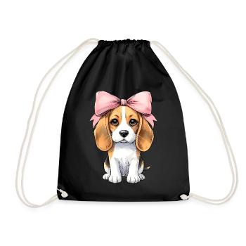 Coquette Bow Beagle Dog Mom Pink Ribbon - Drawstring Bag - black - Front