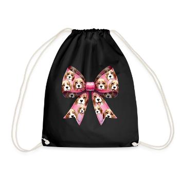 Coquette Bow Beagle Dog Mom Pattern Pink - Drawstring Bag - black - Front