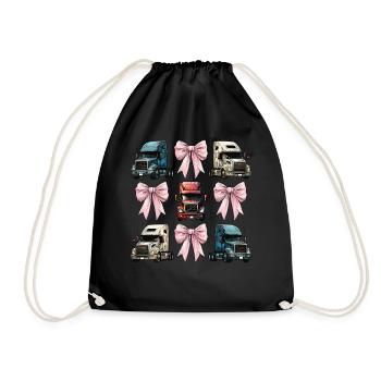 Coquette Bow Trucker Truck Driver Mom Ribbon - Drawstring Bag - black - Front