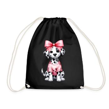 Coquette Bow Dalmatian Dog Mom Pink - Drawstring Bag - black - Front