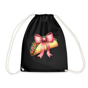Coquette Bow Tacos Mexican Food Pink Ribbon - Drawstring Bag - black - Front