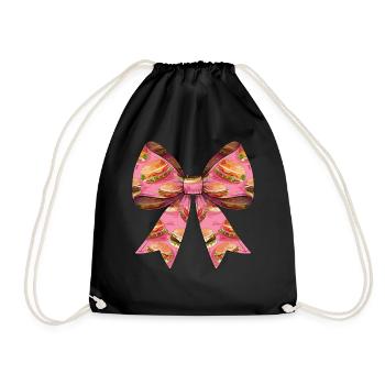 Coquette Bow Burger Hamburger Pink Ribbon Mom - Drawstring Bag - black - Front