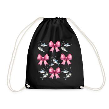 Coquette Bogen Angeln Angelhaken Rosa Schleife - Turnbeutel - Schwarz - Vorne