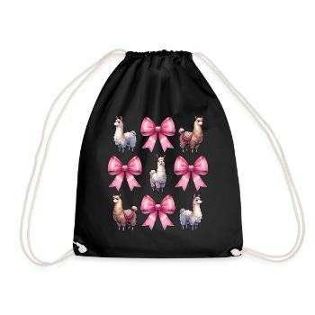Coquette Bow Llama Alpaca Pink Ribbon Mom - Drawstring Bag - black - Front