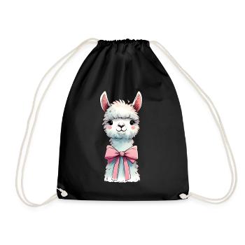Coquette Bow Llama Alpaca Pink Ribbon Mom - Drawstring Bag - black - Front