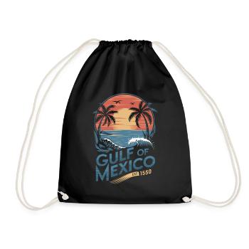 Gulf of Mexico Retro Beach Vibes Vintage Sunset - Drawstring Bag - black - Front