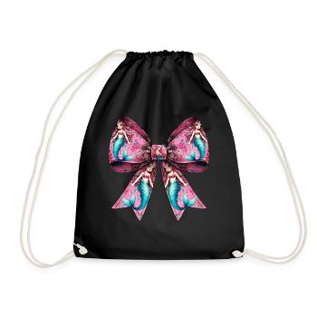 Coquette Bow Mermaid Girl Ribbon Pink - Drawstring Bag - black - Front