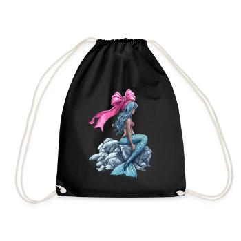 Coquette Bow Mermaid Girl Ribbon Pink - Drawstring Bag - black - Front