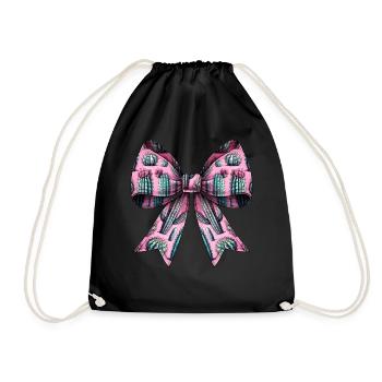 Coquette Bow Cactus Succulent Plant Pattern - Drawstring Bag - black - Front