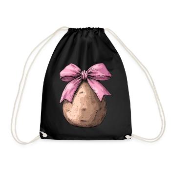 Coquette Bow Potato Potatoes Girl Mom Mothers - Drawstring Bag - black - Front