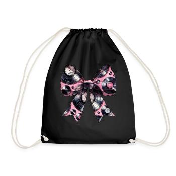 Coquette Bow Vinyl Turntable Pattern - Drawstring Bag - black - Front