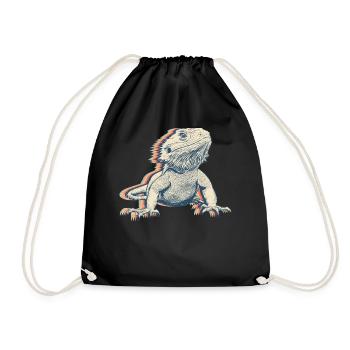 Dragon-barbu lézard Rétro Line Art - Sac de sport léger - noir - Devant