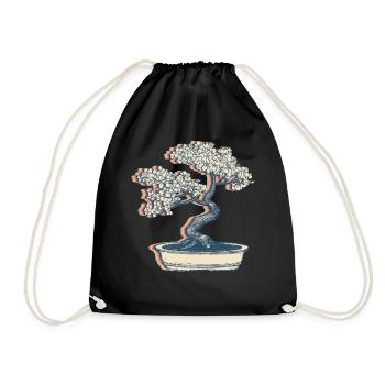 Bonsaï Japonais Zen Plante Rétro Line Art - Sac de sport léger - noir - Devant
