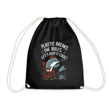 Plastic in the sea with dolphin - Drawstring Bag - black - Front